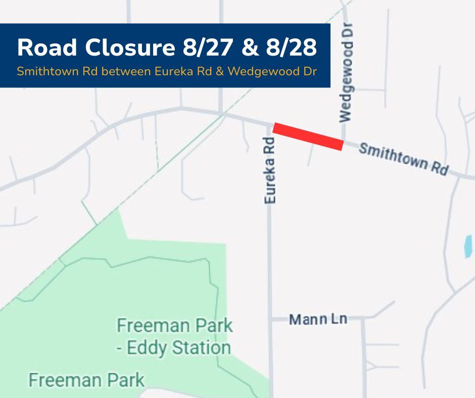 map indicating where smithtown road will be closed