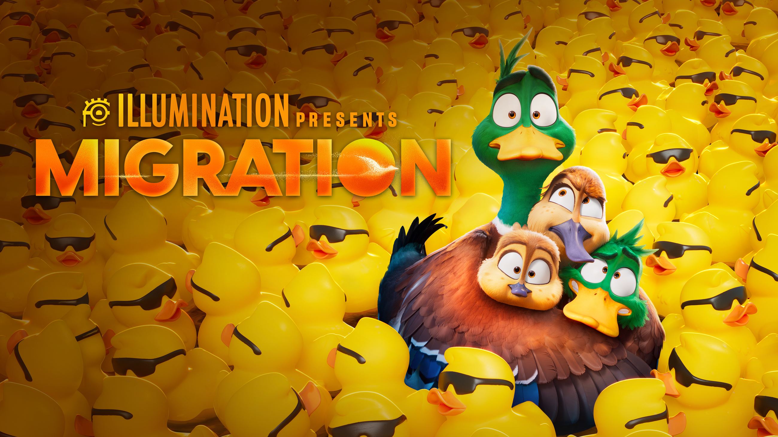 animated family of ducks surrounded by yellow rubber duckies