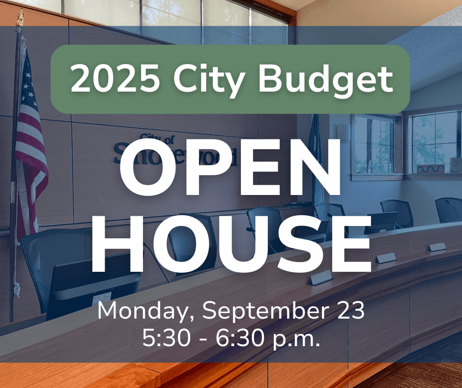 2025 budget open house text overlaid on blue box