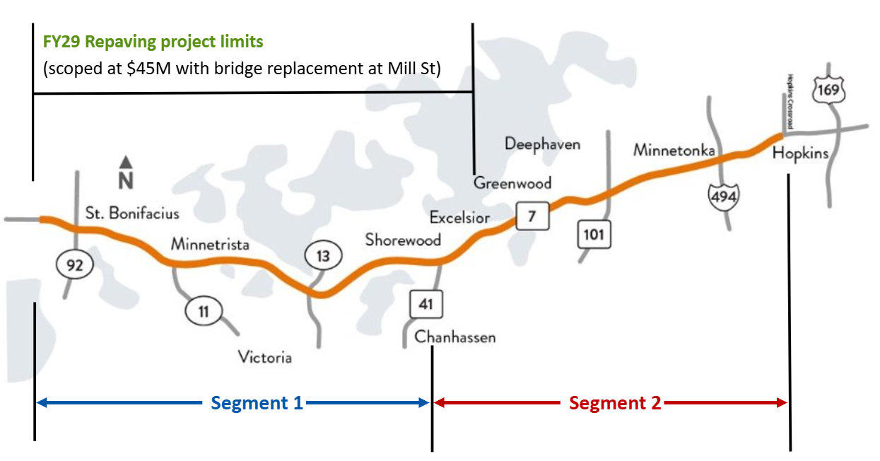 map of hwy 7 corridor where construction will take place in segments 1 and 2